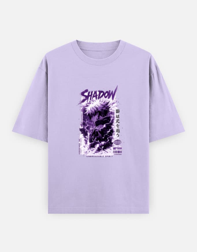 "Shadow & Dream Chaser" Oversized Anime Graphic Tee - Lilac - 4